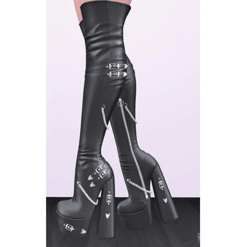 

Black Matte Over Leather Knee High Boots Chunky Heel Sexy Fashionable Cool Winter Casual Big Size Woman Shoes Zapatillas Mujer