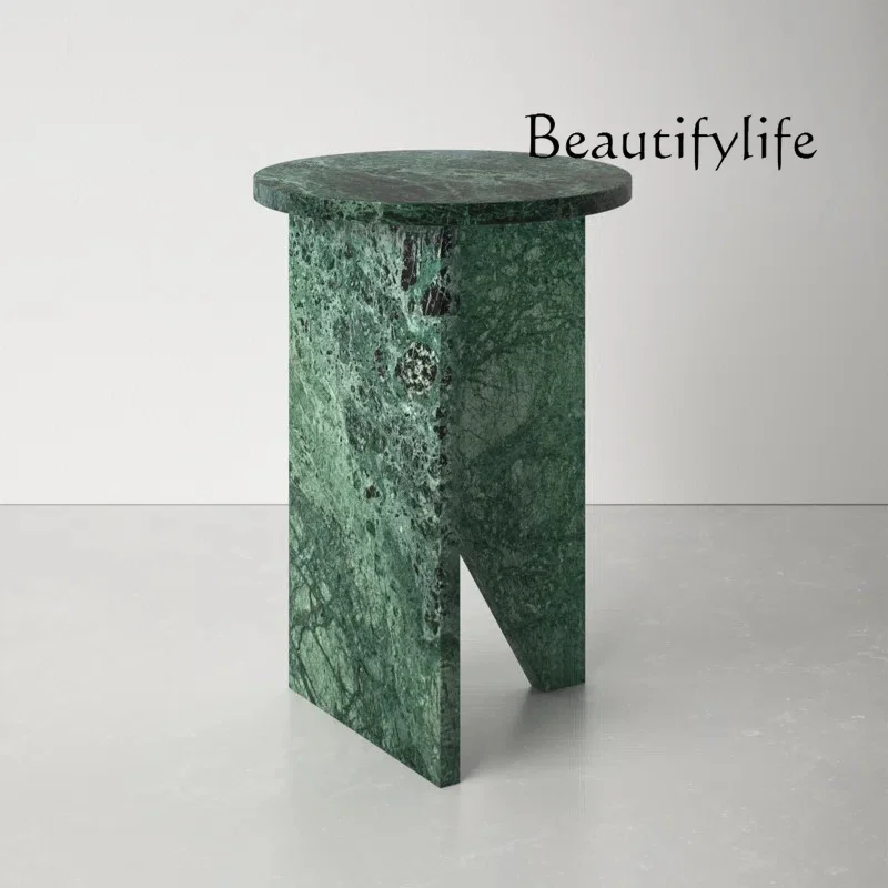 zL Nordic Light Luxury Style Natural Marble Side Table Creative Simplicity Round Edge Table Home Art Coffee Table Size 40x40x55c