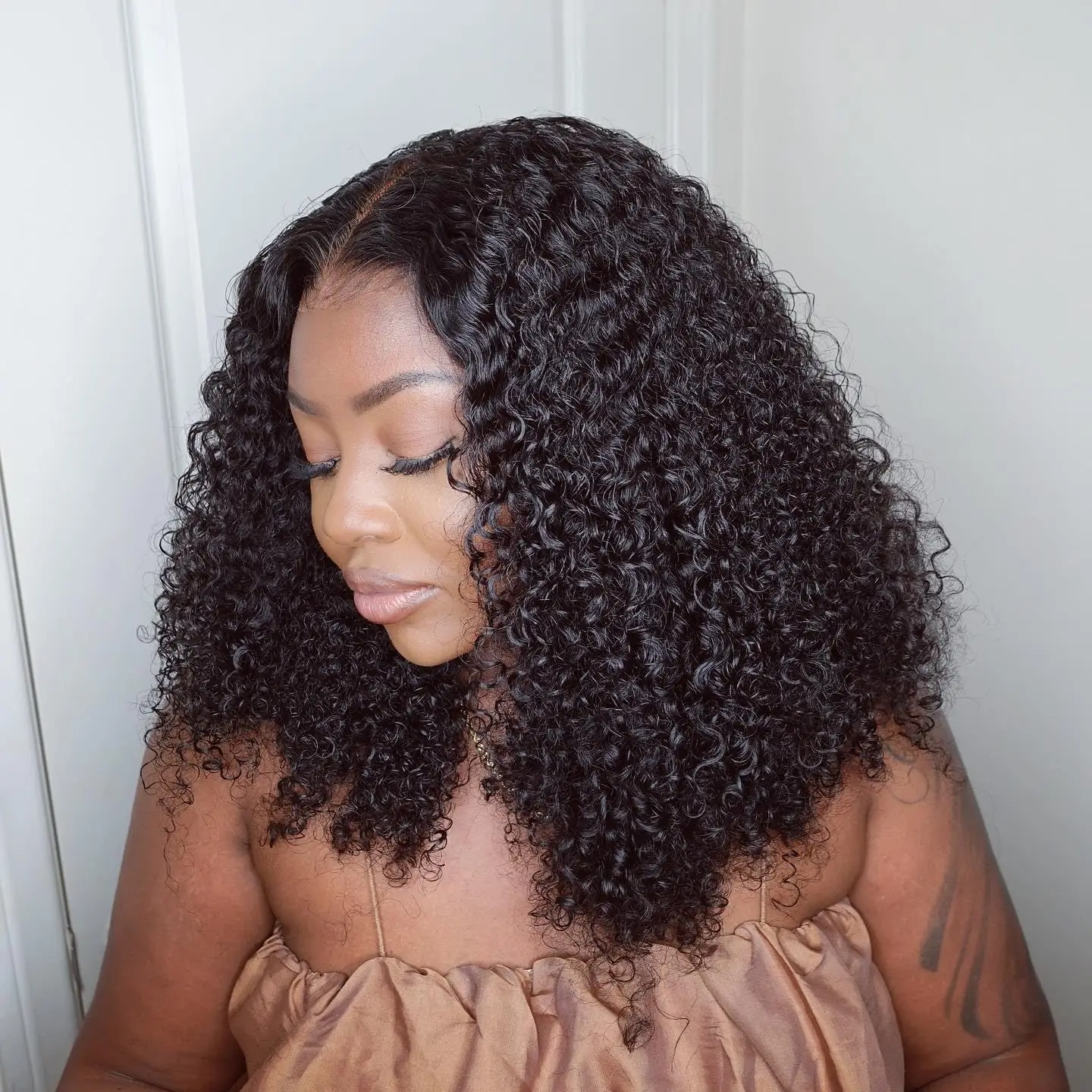 

16Inch Afro Kinky Curly Wigs Black Bob Wig Human Hair 200% Density HD Transparent 4x4 Lace Black Lace Front Wigs For Women Hair
