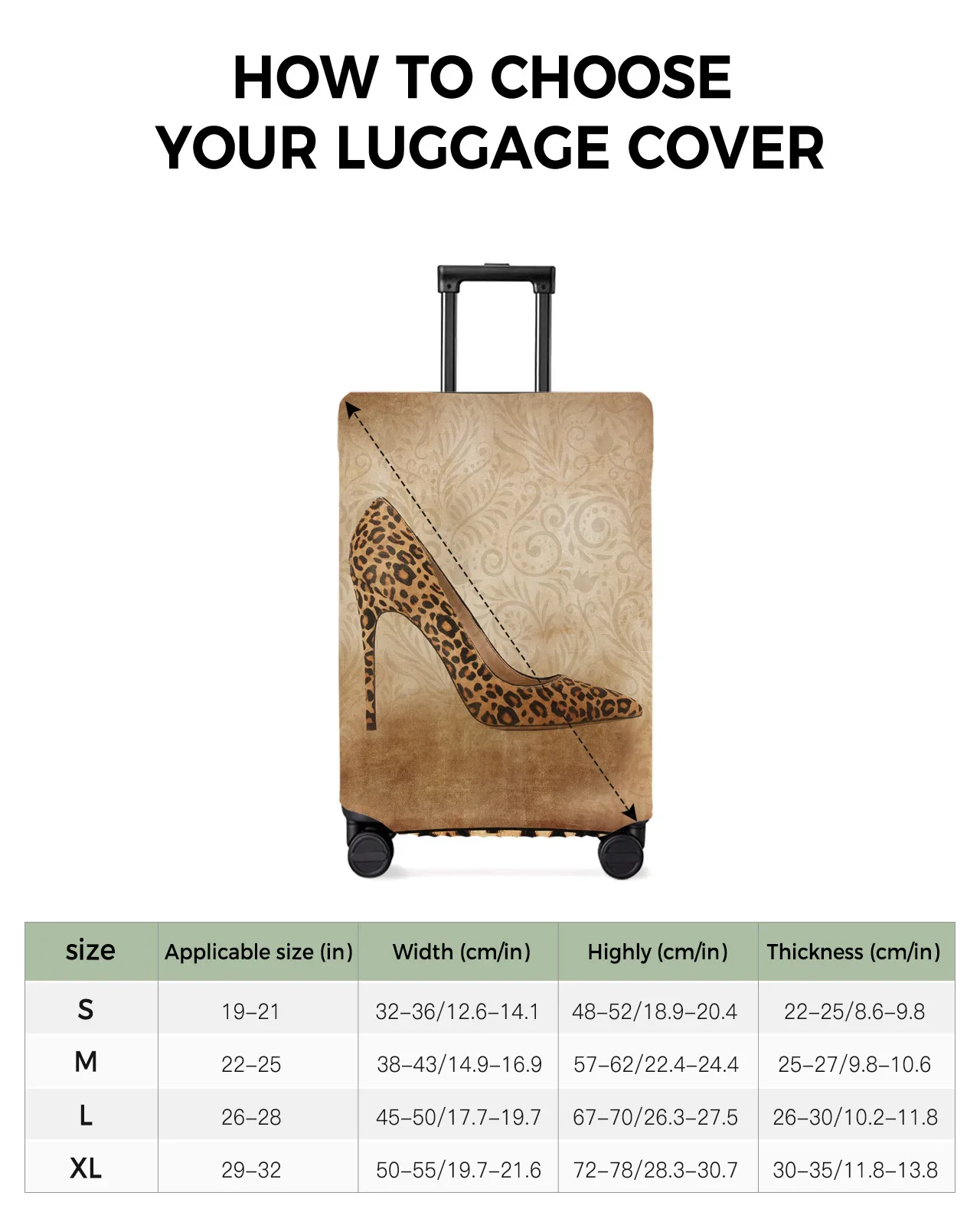 Leopard Print High Heels Luggage Cover Stretch Suitcase Protector Baggage Dust Case Cover for 18-32 Inch Travel Suitcase Case