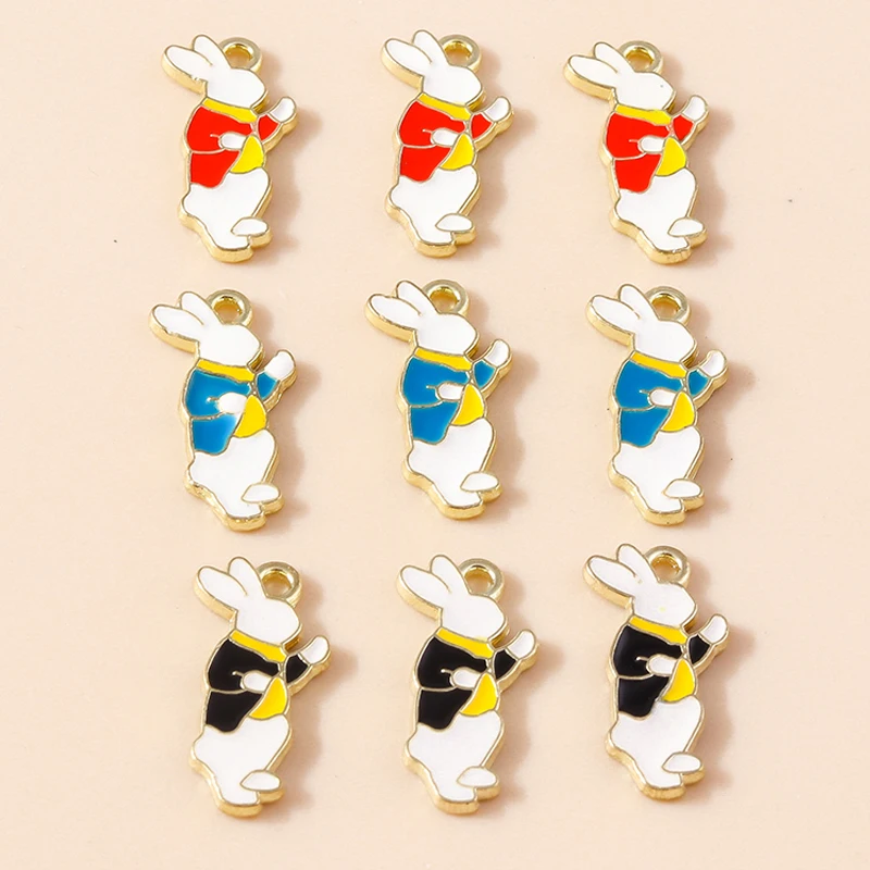 Leslie 10 Stück niedliche Häschen-Emaille-Mini-Kaninchen-Charms für DIY-Schmuckherstellung, Tier-Anhänger, Halskette, Ohrringe, Zubehör – Detail 12