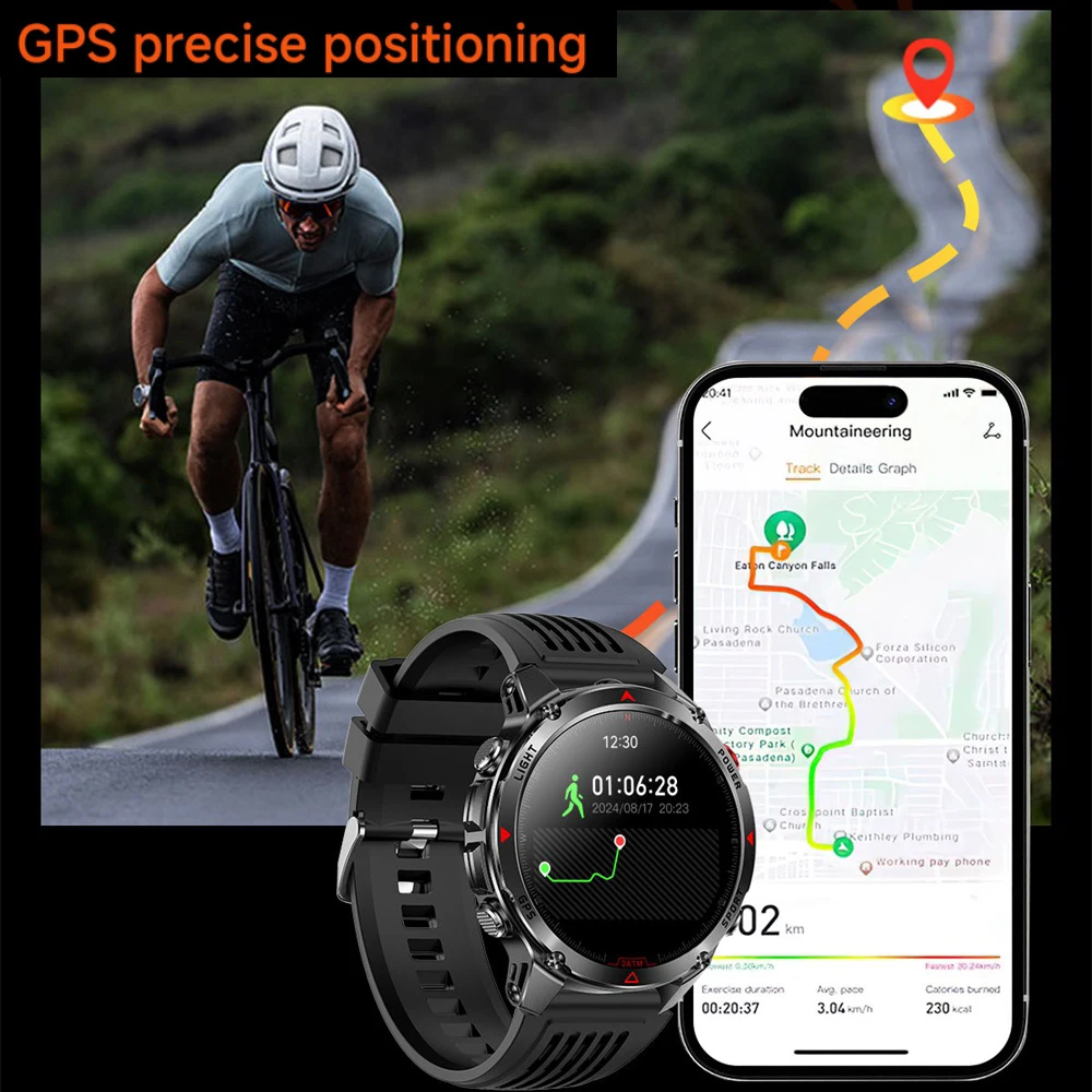 Rotundity Outdoors GPS Sports Smartwatch 30M Waterproof Compass Flashlight Altitude Pressure Blue Tooth Call Health Smart Watch