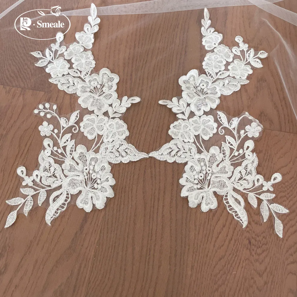 Gestickte Spitzenapplikation für Hochzeitskleider, Brautkopfschmuck-Accessoires, DIY Elfenbein-Patches, RS2735-2, 10 Stück, 5 Paare – Detail 7
