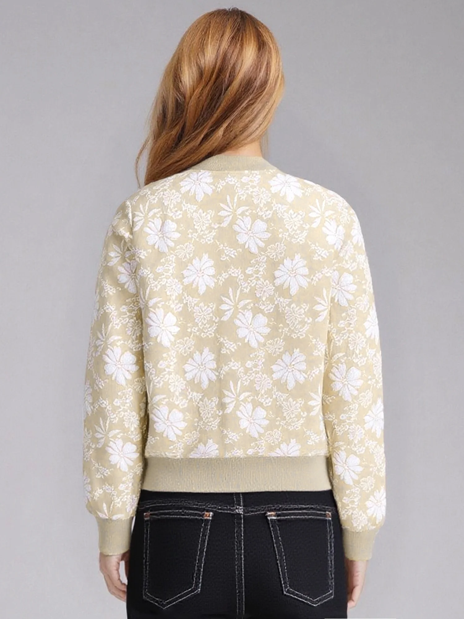 Giacca bomber da donna Cappotto jacquard squisito Streetwear Autunno Abbigliamento da strada Lady Manica lunga Cerniera frontale Cappotti Capispalla