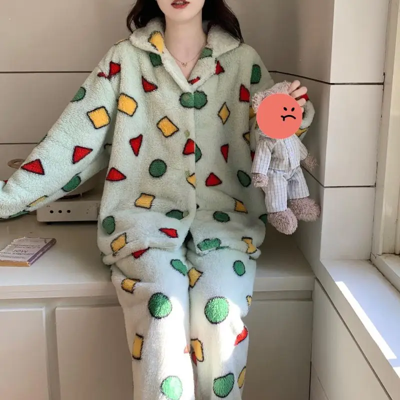 2025 nuevo conjunto de pijama de lana Coral para mujer, ropa de dormir cálida de invierno con forro polar de franela, ropa de descanso cómoda y acogedora, ropa de casa