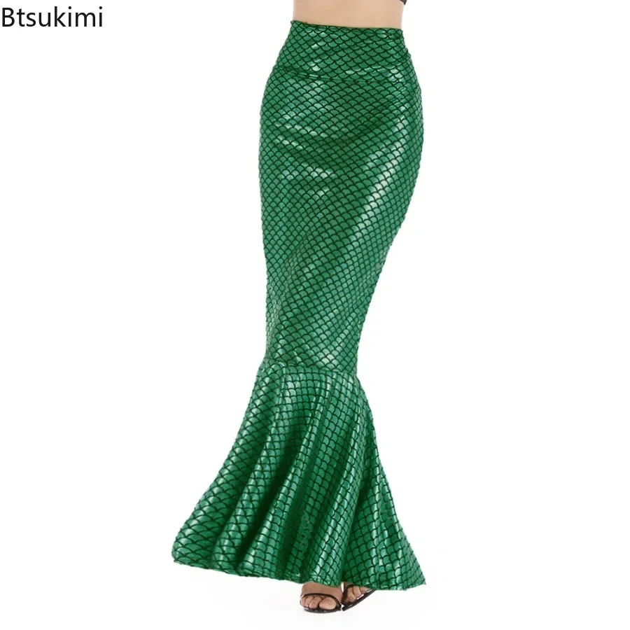 New Women's Sexy Mermaid Skirts Hidden Zipper Shiny High Waist Bodycon Fishtail Long Skirts Elegant Party Dresses Stage Costumes