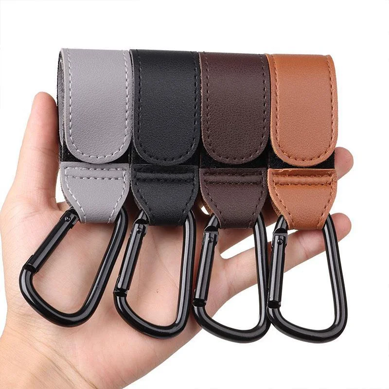 2Pcs PU Leather Baby Bag Stroller Hook Pram Rotate 360 Degree Rotatable Magic Sticker Cart Organizer Hook Stroller Accessories