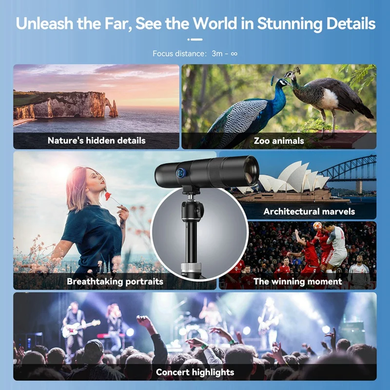 APL-T30X Phone Telephoto Lens HD Internal Focus With Tripod 30X Telephoto Lens For Concert Telephoto Photography