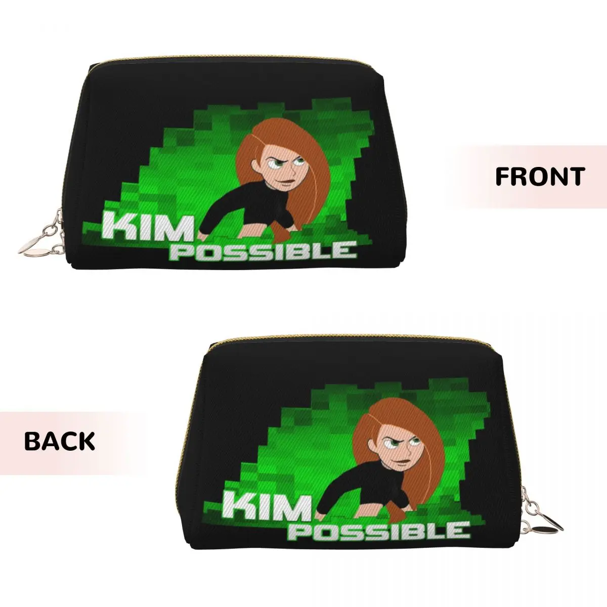 Kim Possible Anime Green Light Women Cosmetic Bag Travel Makeup Organizer Pouch Toiletry Storage Dopp Kit Box