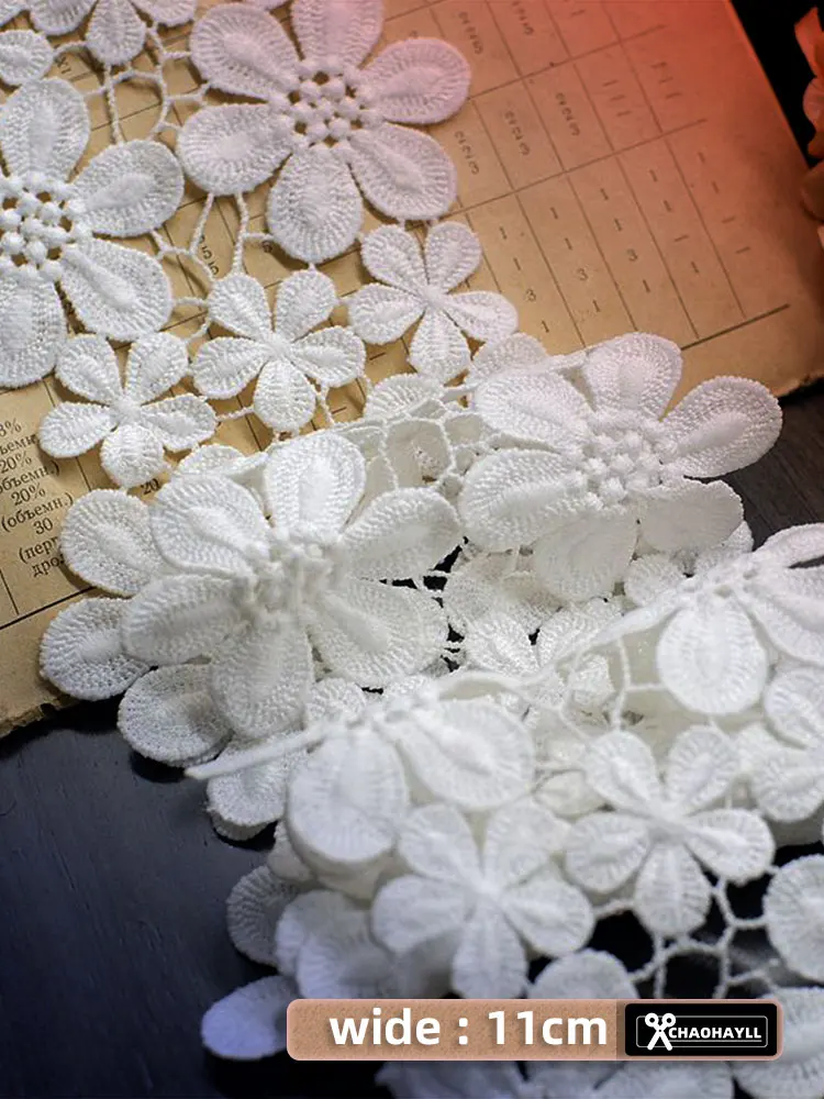 1 Yard 5/11cm di larghezza bianco nero cotone ricamo tessuto a rete fiore per abito da sposa partito frangia Patch pizzo accessori per il cucito