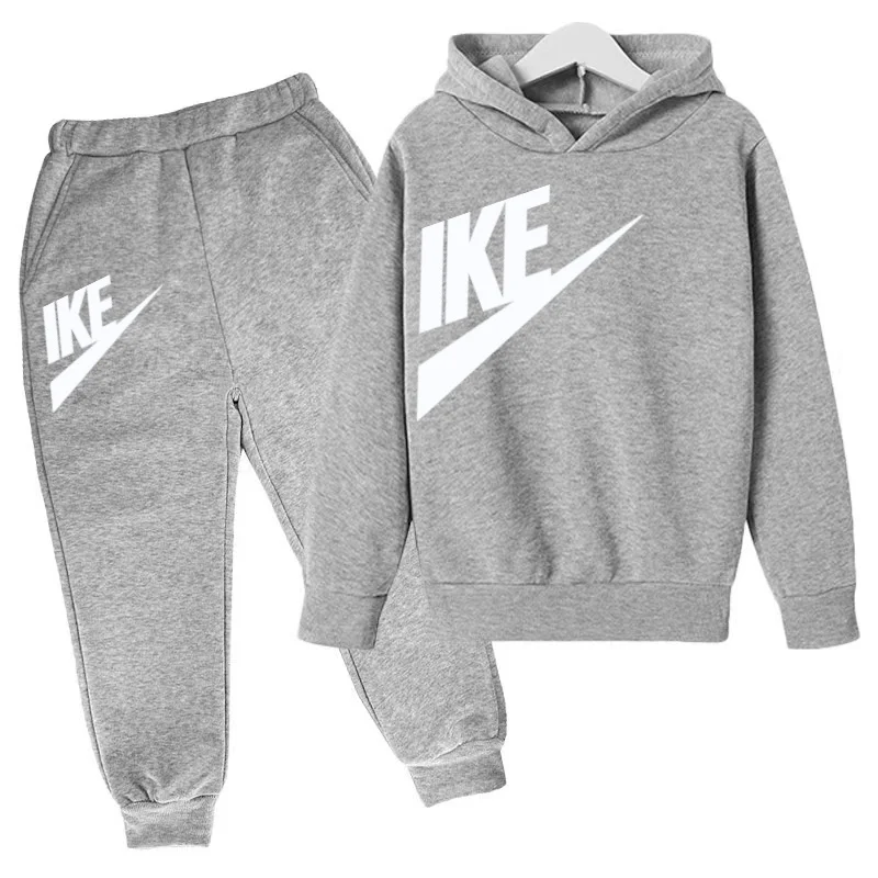

Children's Spring Autumn Hoodie Grey Pullover Boys Girls Toddler3-12Yrs Top+Trousers 2P Letters Coat Casual Fashion Jogging Sets