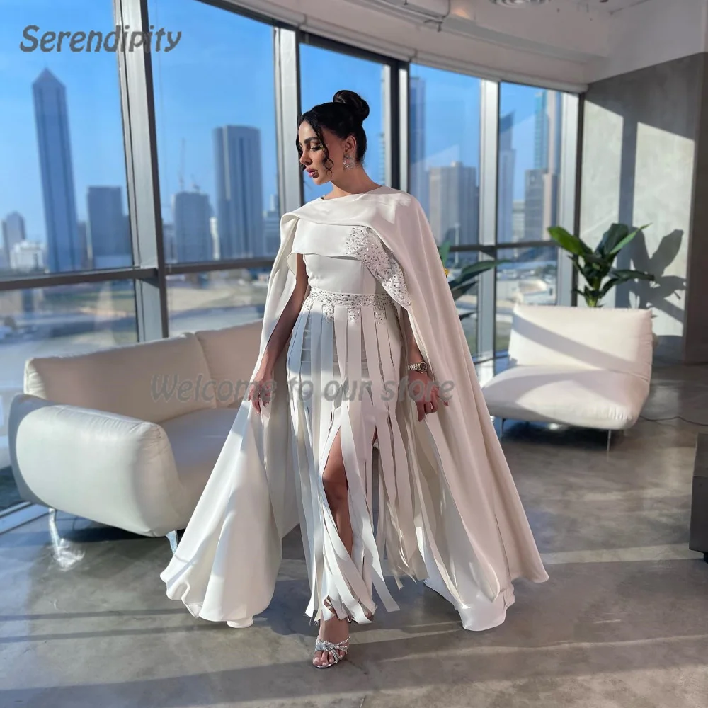 

Serendipity مساء اللباس الرسمي Ankle-Length High Neck Evening Dress Elegant Sequined Arabia Prom Gown Long Shawl For Women