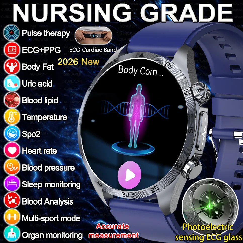

2026 NEW For Health Pulse Therapy Smart Watch ECG+PPG Blood Fats Uric Acid BT Call Sports CES Sleep Organ detection Health Watch