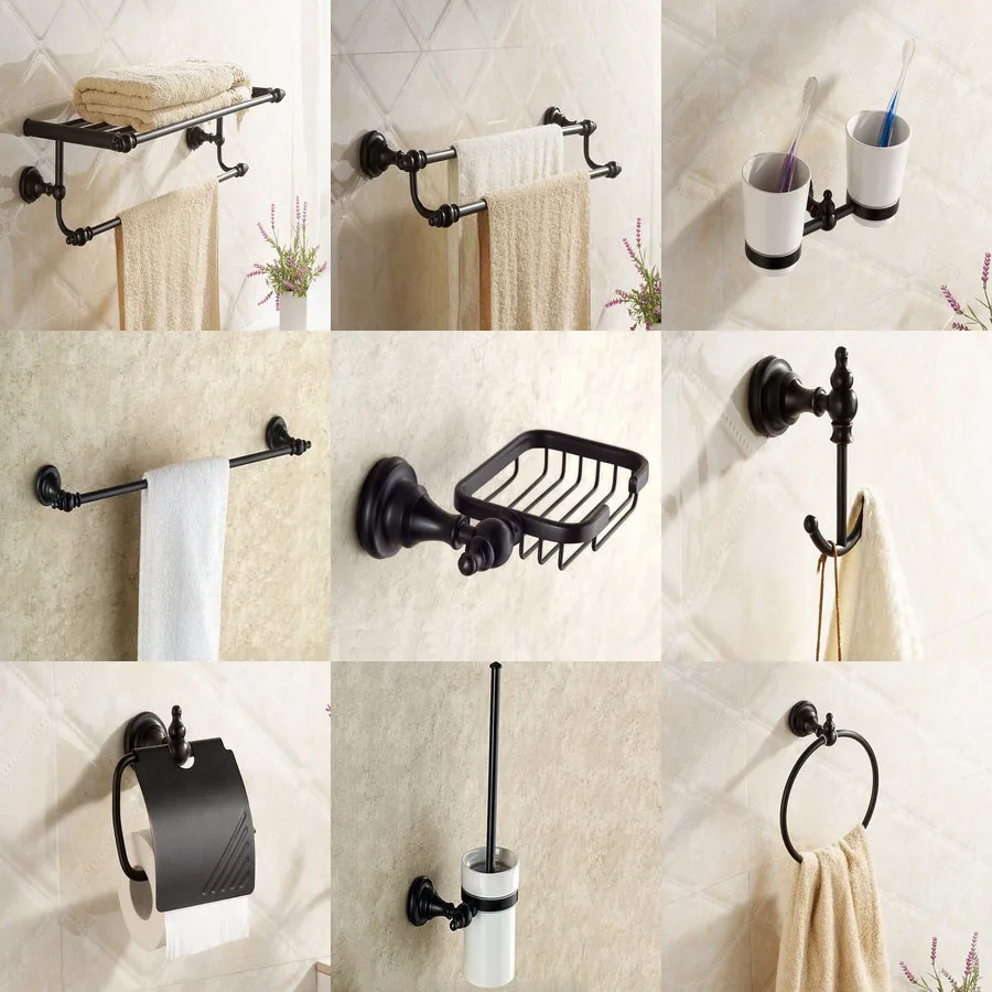 

Black Oil Rubbed Brass Wall Mounted Bathroom Accessories Set Bath Hardware Towel Bar aset004