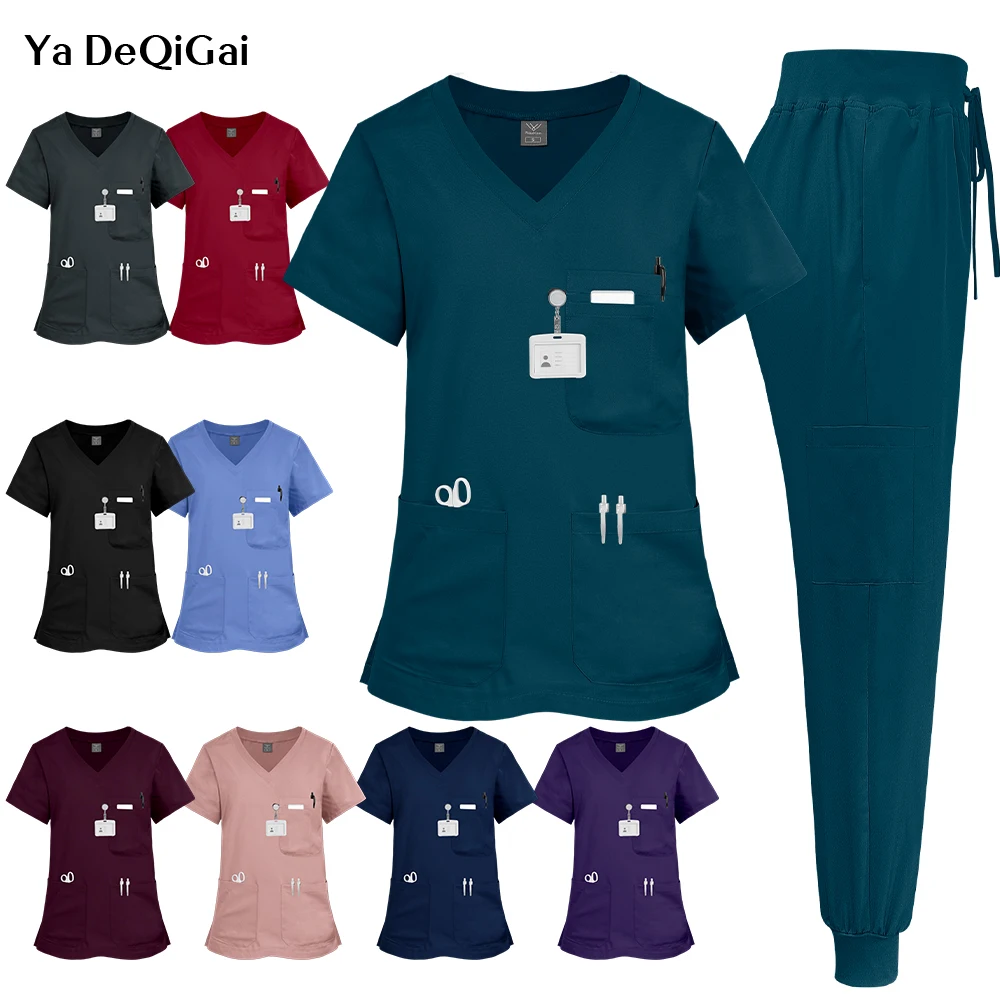 mulheres-homens-workwear-multicolorido-esfrega-uniformes-manga-curta-topos-calcas-roupas-de-enfermagem-pet-shop-medico-cirurgia-workwear