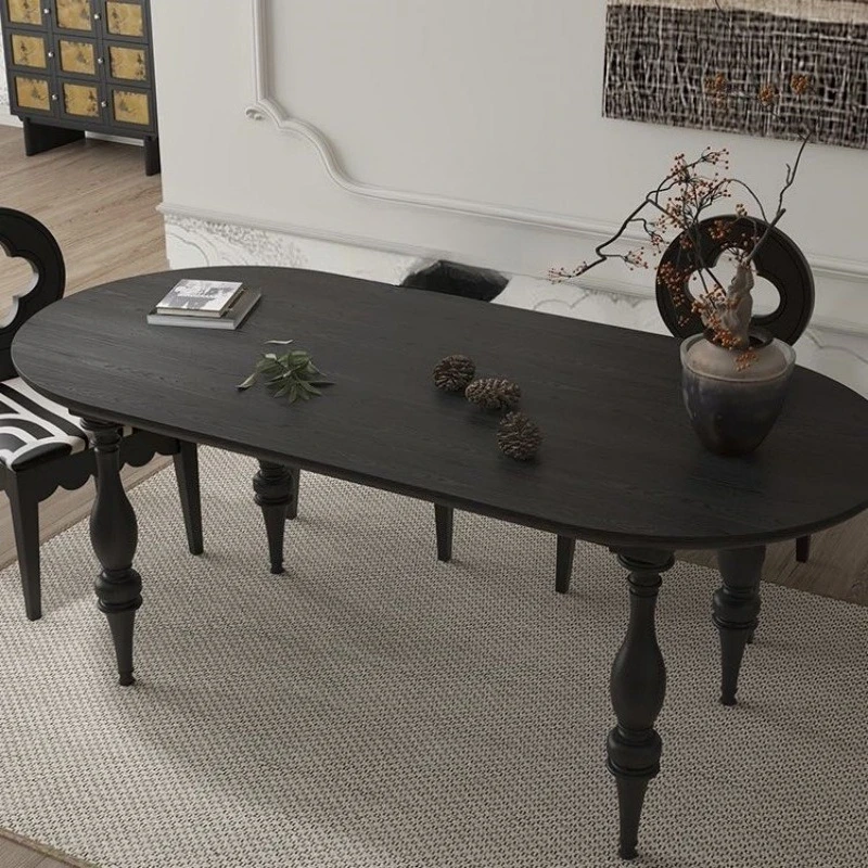

Retro Convenience Dining Table French Light Luxury Oval Tea Table European Medieval Home Furniture Mesa De Comedor XY40CZ