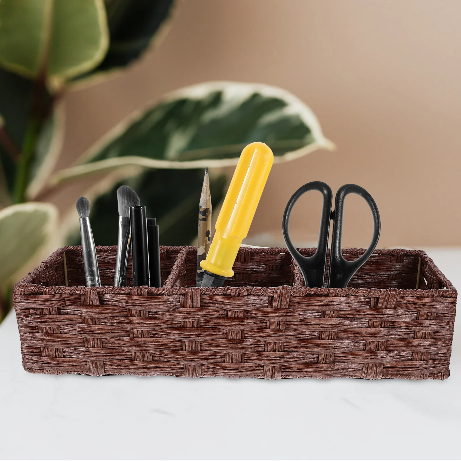 

Imitation Rattan Home Woven Basket Supplies Coffee 42x14.5x9.5cm Bathroom Desk Kitchen ganizer Woven Household Box