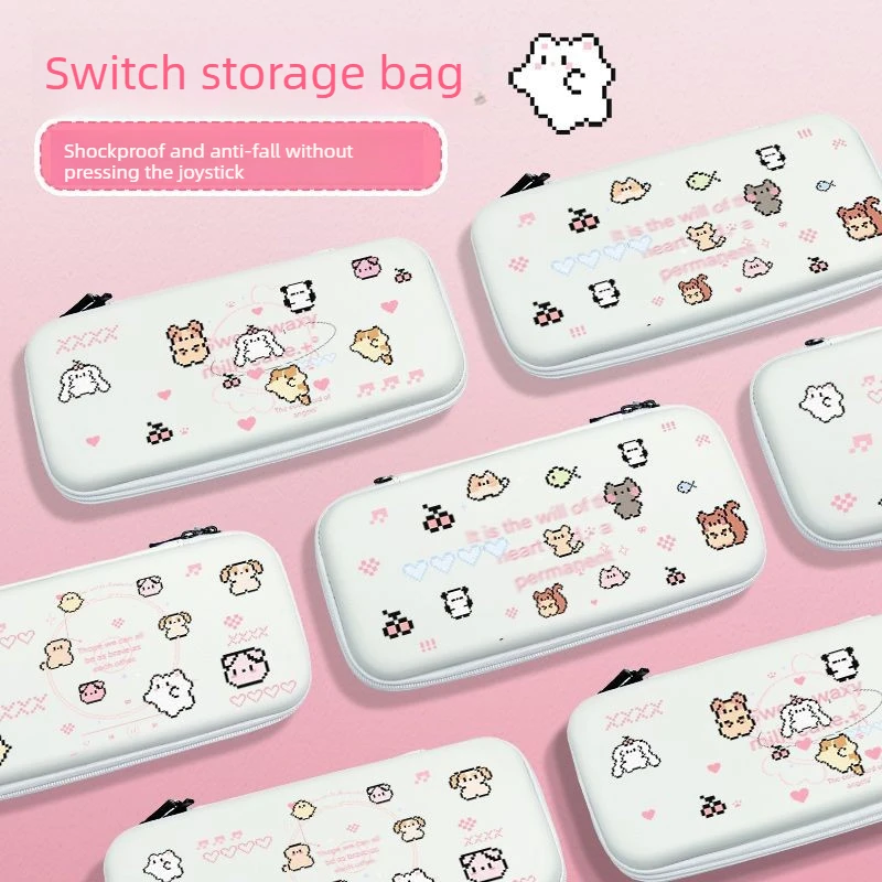 Pink Pixel Animal Switch Case,Shockproof Hard Protector for Switch OLED/Switch 2,Cute Style Gaming Accessories with Inner Pocket