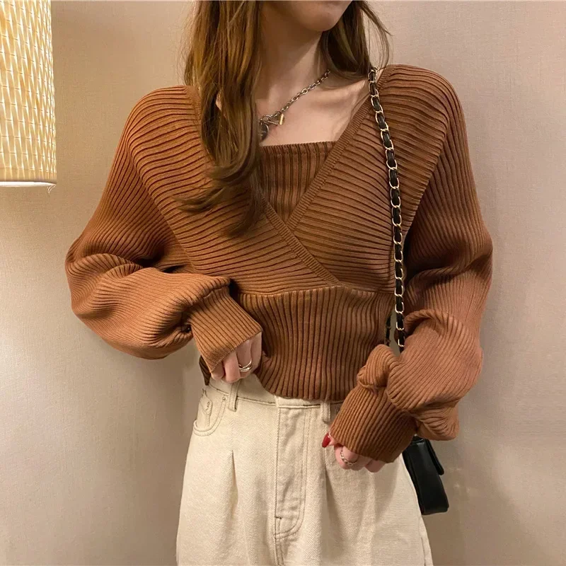 Women Clothing Commute Black Slim Long Sleeved Knit Korean Sweater Ladies Blouse Pullover Warm Casual Soft Tops Jumper