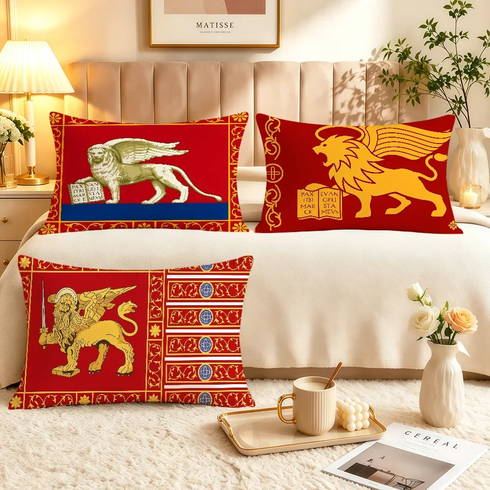 Republic Of Venice Lion Red Golden Cushion Cover Soft Rectangle Home Sofa Living Room Decor Dorm Bedside Hogar Pillowcase Gift