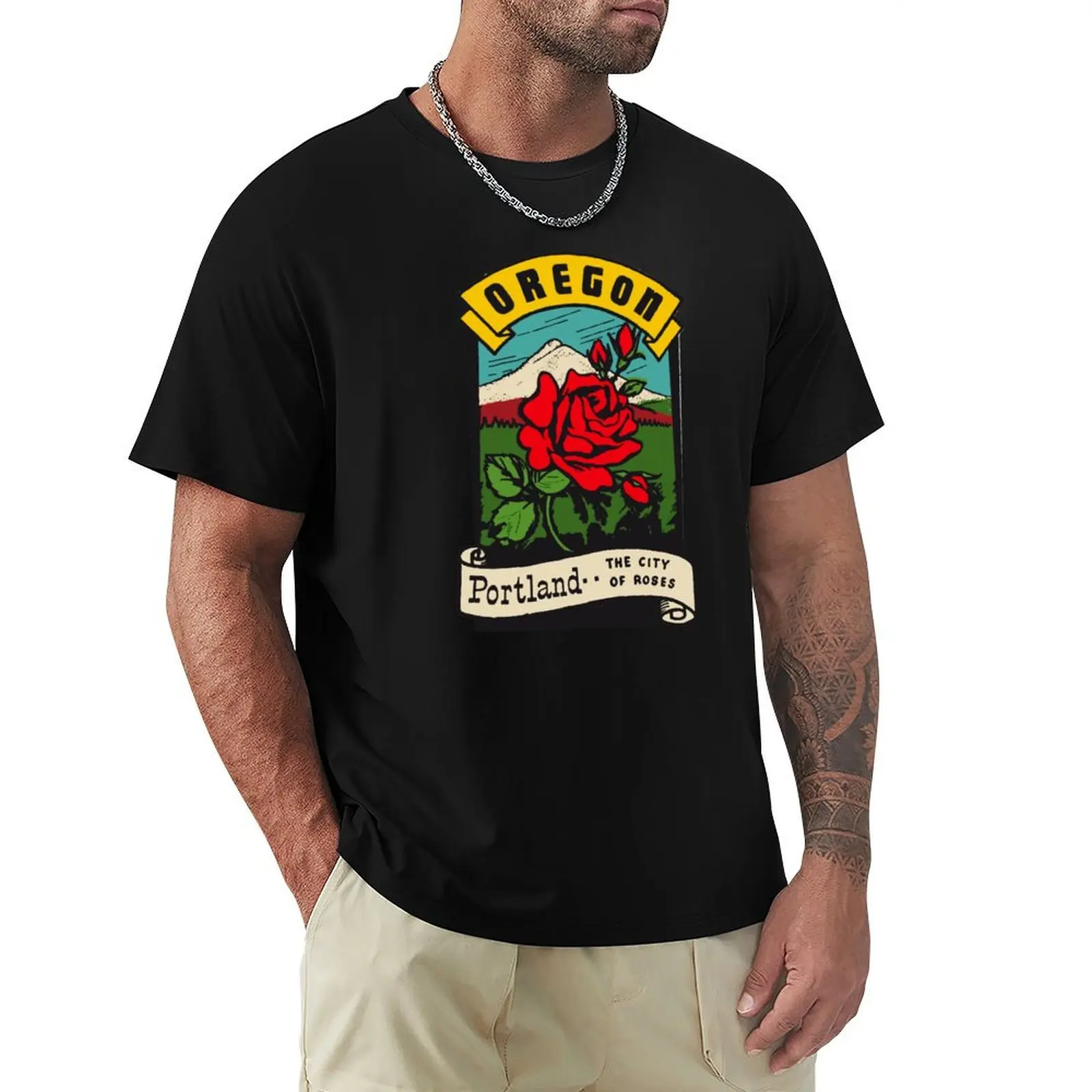 Vintage Portland Decal T-Shirt Basic Solid Tee for Daily Use
