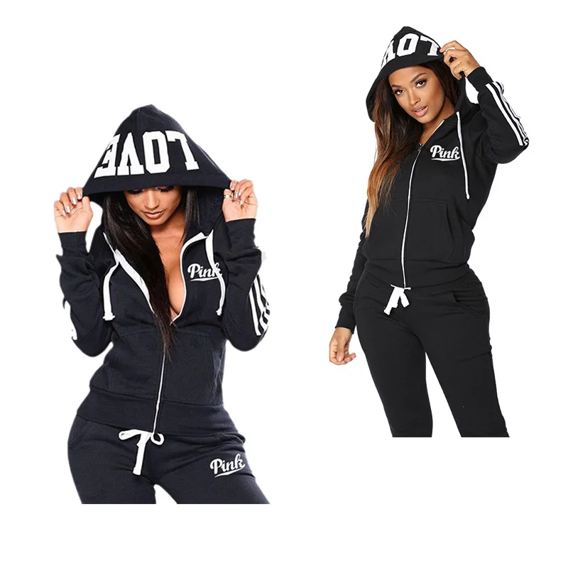 2024 Spring Tracksuit Women 2 Piece Set Print Hoodies+Pants Sportwear Women\'s Sports Suit Hooded Zippers Sweatshirt Set Female