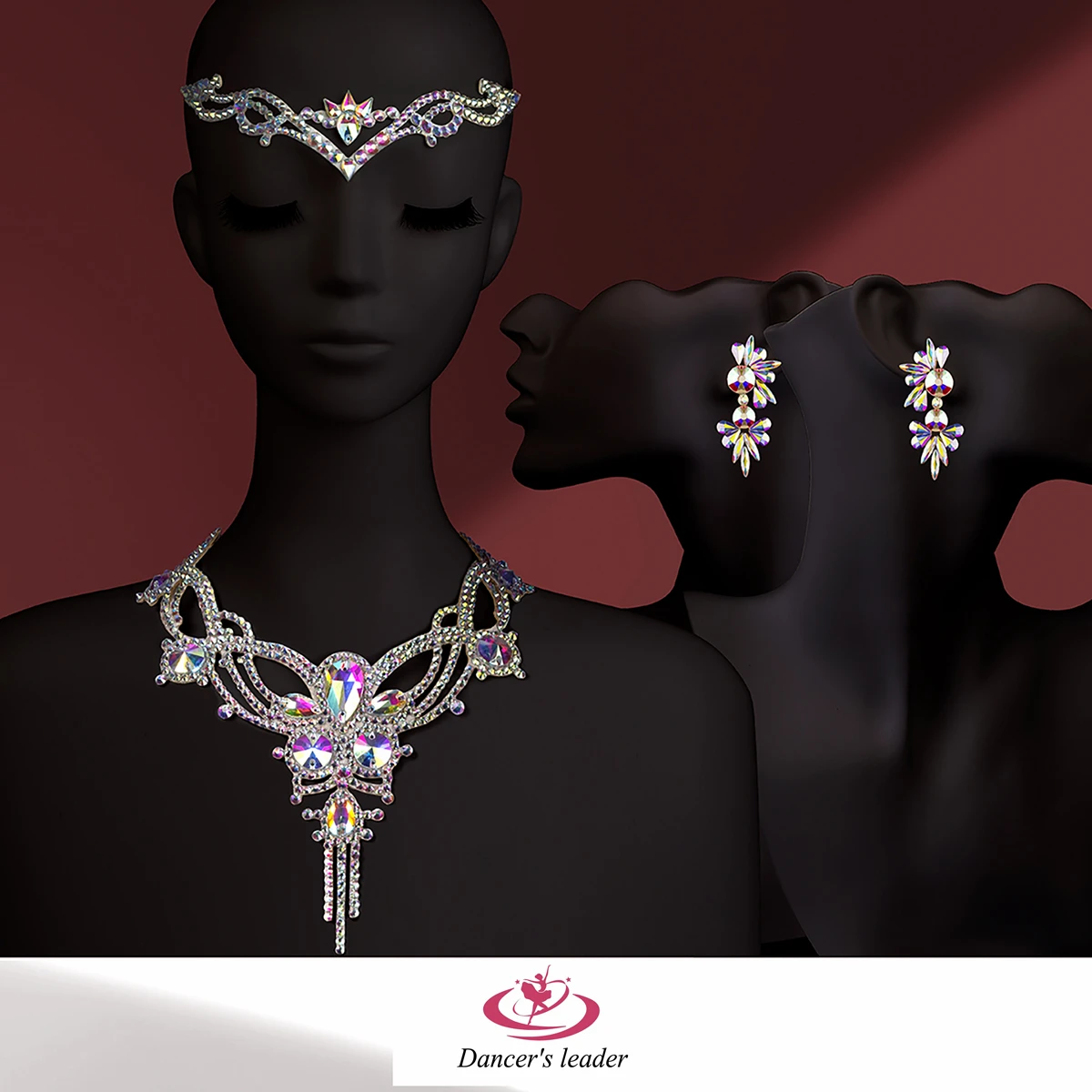 Acessórios de dança do ventre conjunto de três peças colar brincos headwear combinação desempenho competição strass acessórios