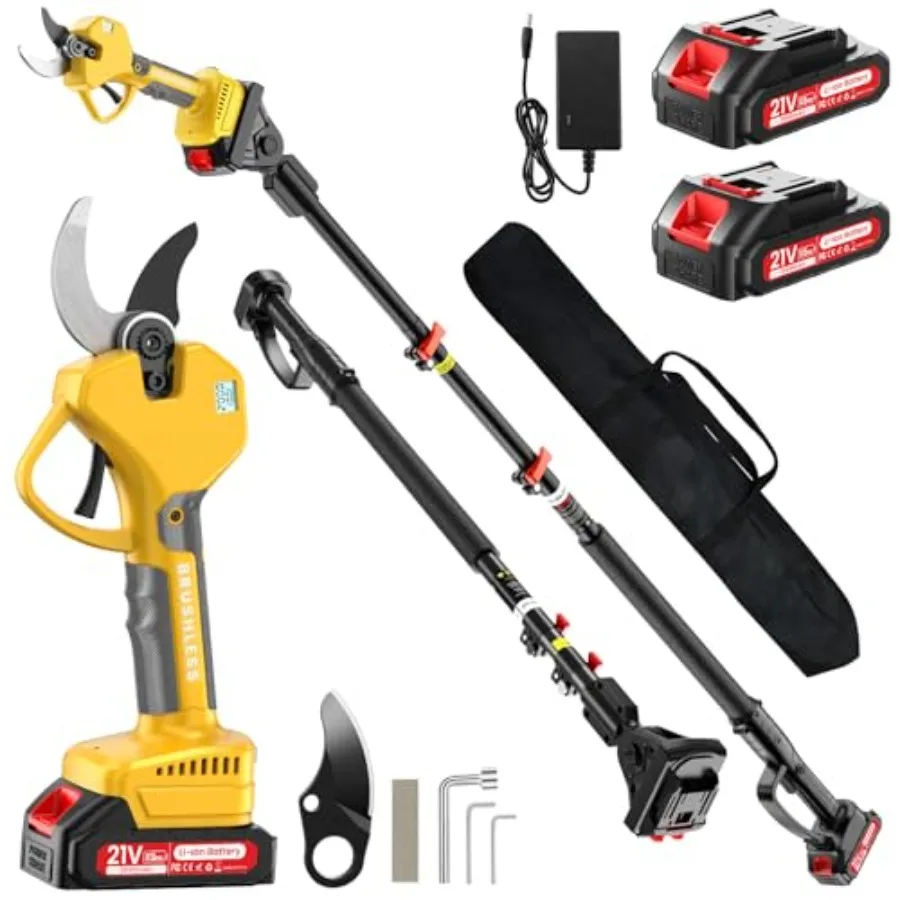 

2-in-1 Pole Pruning Shears 2.6 Inches Opening size Cordless Electric Pole Pruners - Brushless Motor 2.0Ah*2 Batteries SK7 Blade