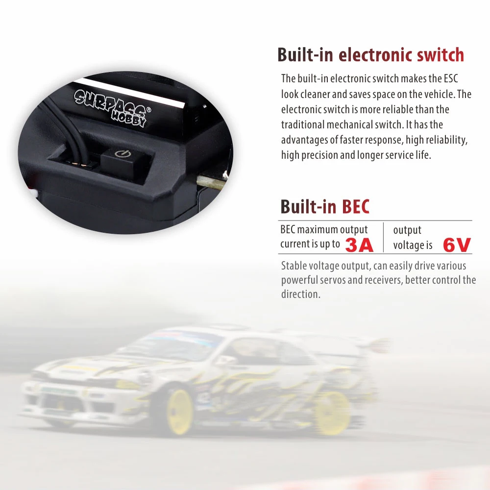 SURPASSHOBBY Brushless ESC 60A Regolatore di Velocità Elettronico Sensored 6V/3A BEC Per 1/10 1/12 RC Auto Per 380 390 540 Motori