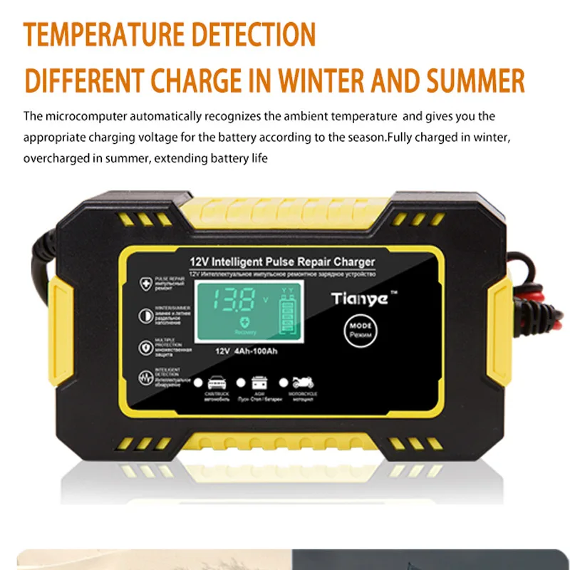 12V 6A Car Battery Charger for Wet Dry Lead Acid Automatic Digital LCD Display Charging Intelligent Power Pulse Repair Chargers