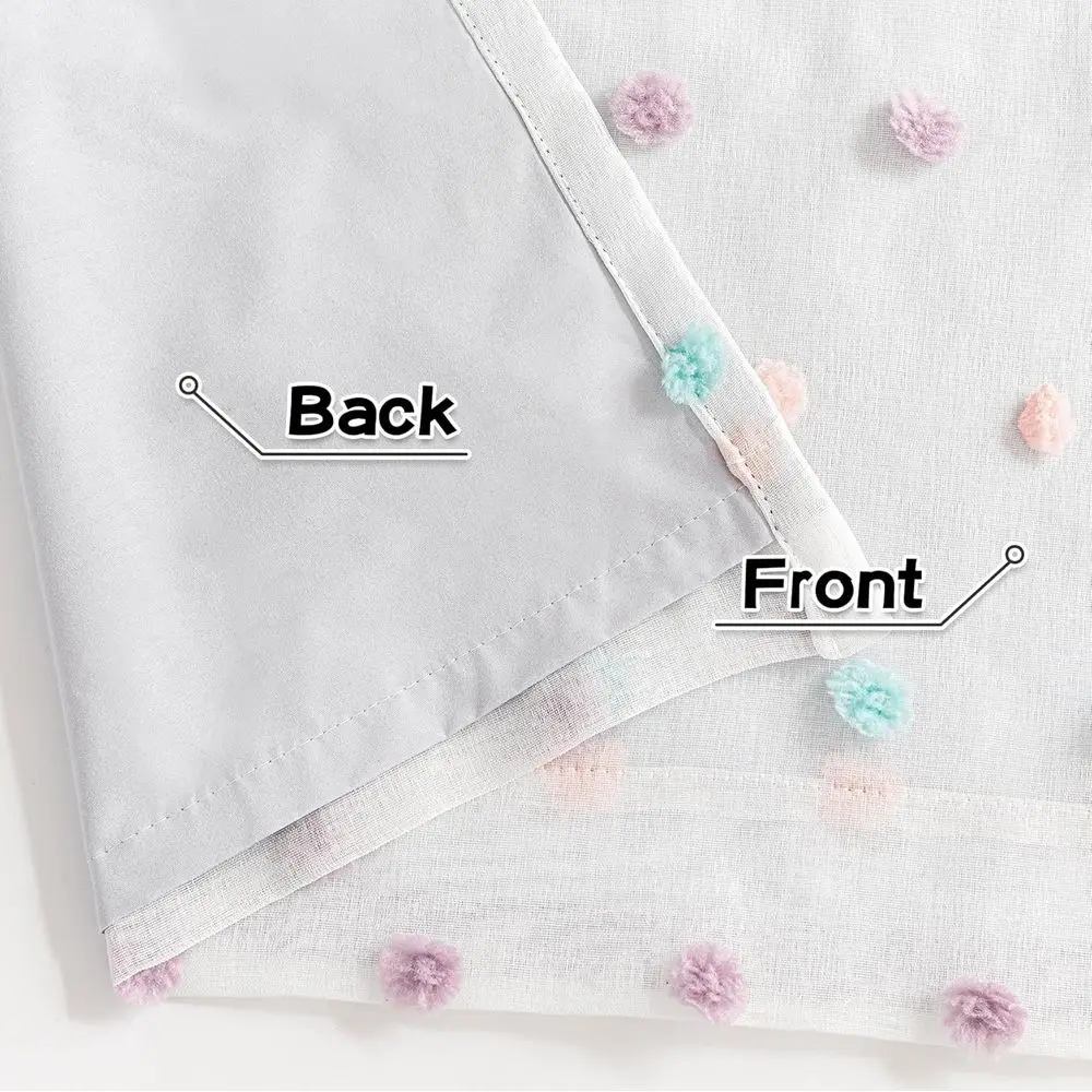 Cortinas blackout completas para crianças e berçário com pompons arco-íris, 100% bloqueador de luz, 52x63