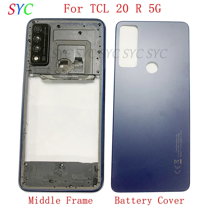 Rear Door Battery Cover Housing Case For TCL 20 R 5G T767H Back Cover with Middle Frame Camera Frame Logo Repair Parts