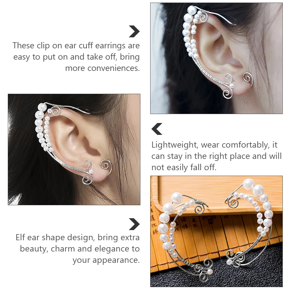 

Ear Clip Earrings Versatile Vintage Cuff Hook Jewelry Tassel Non-piercing Aluminum Pearls Simple Design Easy to Wear