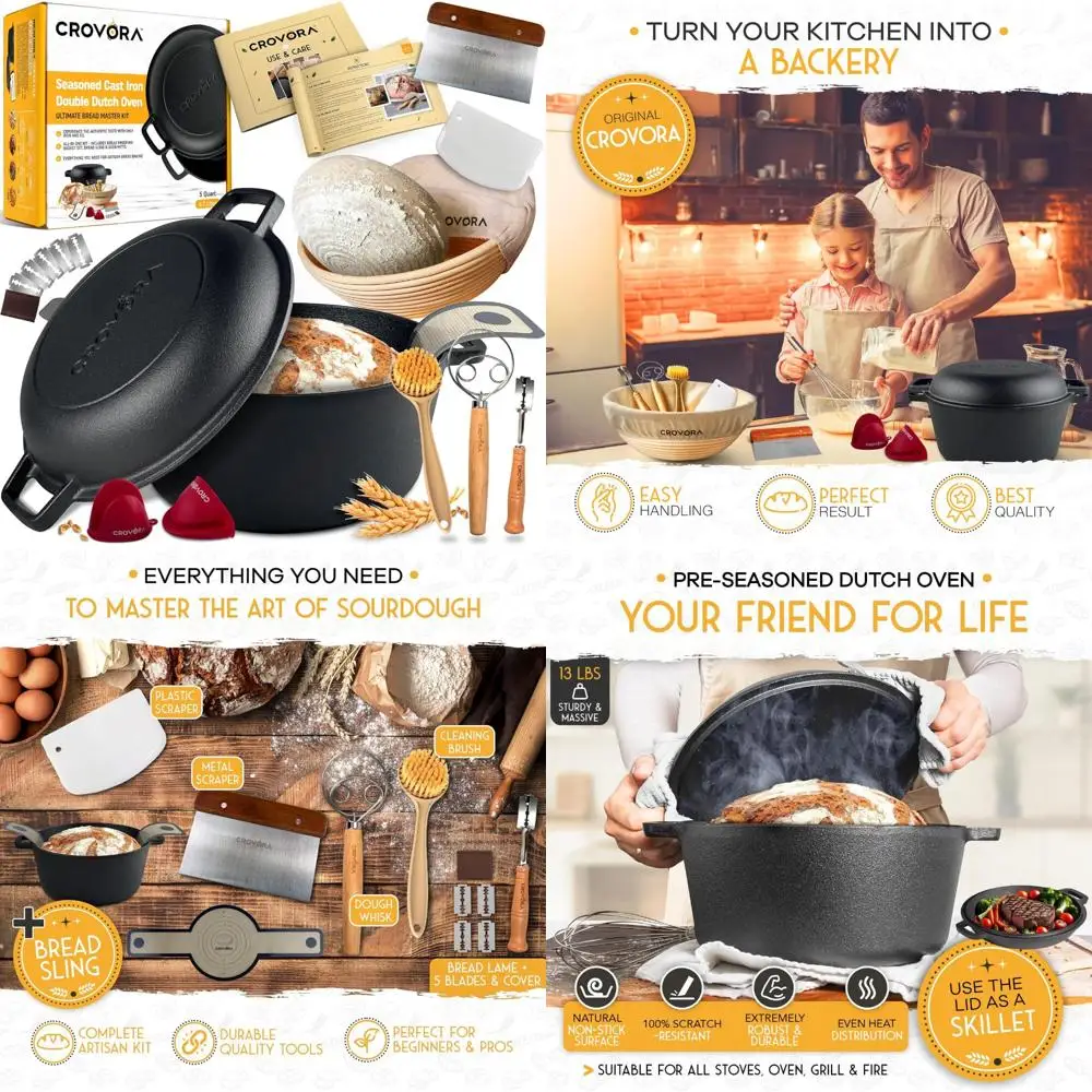 

Чугунная голландская духовка с крышкой для сковороды для выпечки хлеба на закваске, в комплект входят принадлежности для баннолета и хлеба