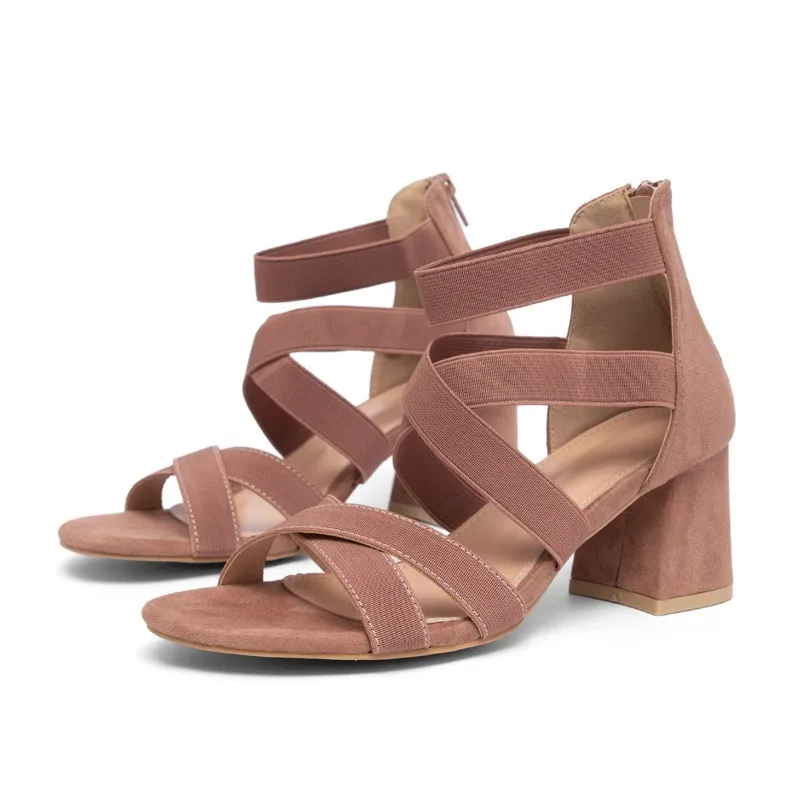 

Sandals Women Fashion 2026 New Versatile Coarse Heel Roman Style High Heels Women Sandals Rear Zipper Summer Womens Shoes