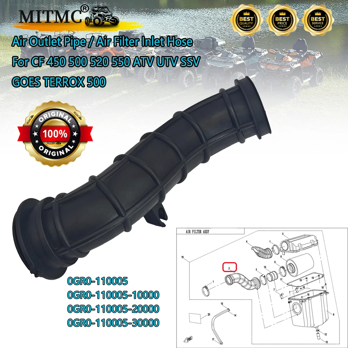 

Original Air Outlet Pipe / Air Filter Inlet Hose For CF 450 500 520 550 ATV UTV SSV GOES TERROX 500 0GR0-110005
