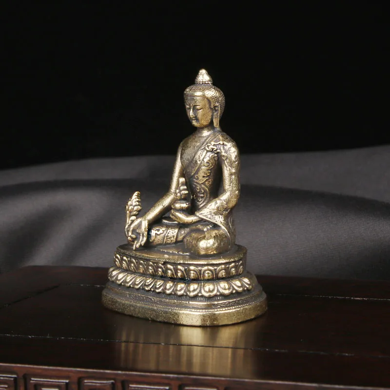 CH Retro Brass Pharmacist King Buddha Statue Desktop Decoration Enshrined Statue Pharmacist Buddha Handicraft Bronze Ware
