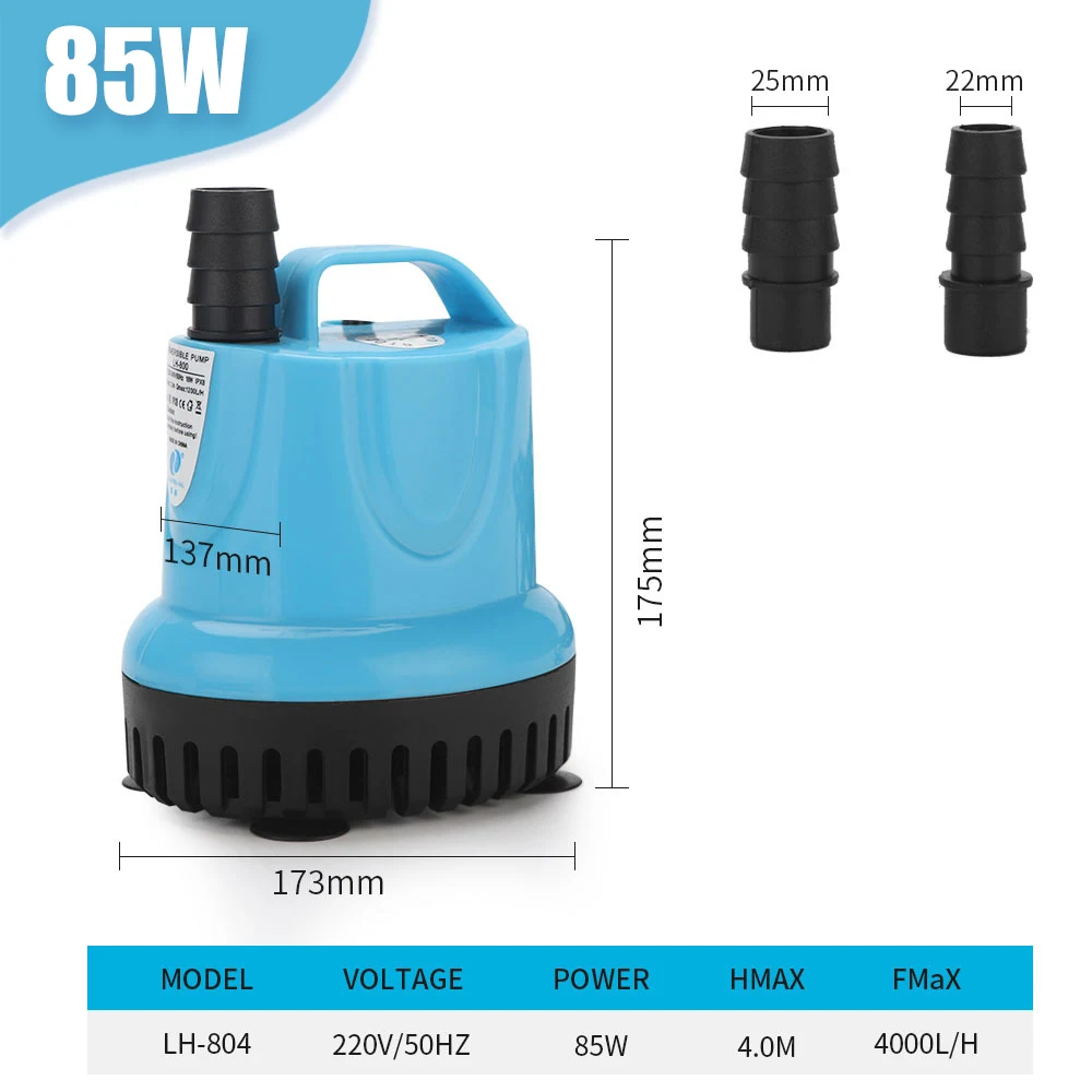 10/18/25/45/60/85/105W Dompelpomp Aquarium circulatiepomp Filter bodem zuigpomp Aquarium Waterpomp