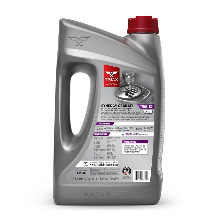 TRIAX Synergy Gear MT 75W80 GL4 ناقل الحركة اليدوي الاصطناعي الكامل وصندوق التروس حزمة 4 جالون