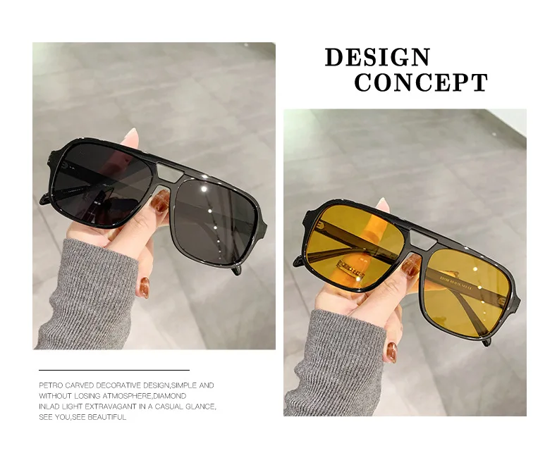 Mode gelbes Quadrat Frauen Sonnenbrille Retro Doppelbrücken großen Rahmen Sonnenbrille Frau Mode Luxus Designer Sonnenbrillen Brillen – Detail 3
