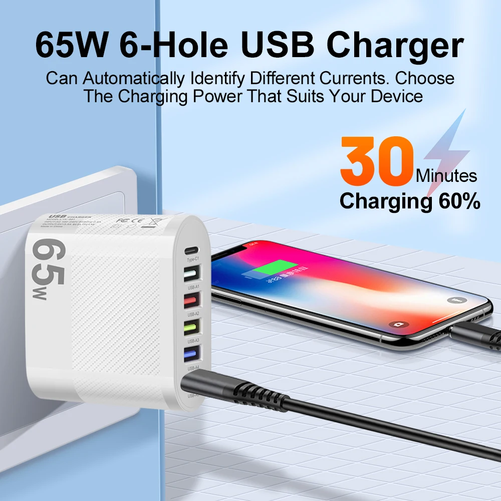 3.1A 5Ports USB Charger PD Charging Adapter For Xiaomi iPhone 13 Samsung Mobile Phone Plug Charging QC 3.0 Wall Charger