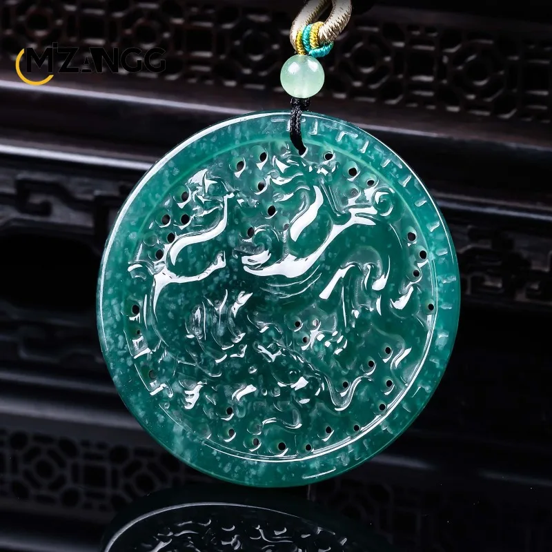 

Natural A-grade Jadeite Dragon Roaming The World Dragon Pendant Exquisite Charming High Ice Jade Necklace Unisex Festival Gift