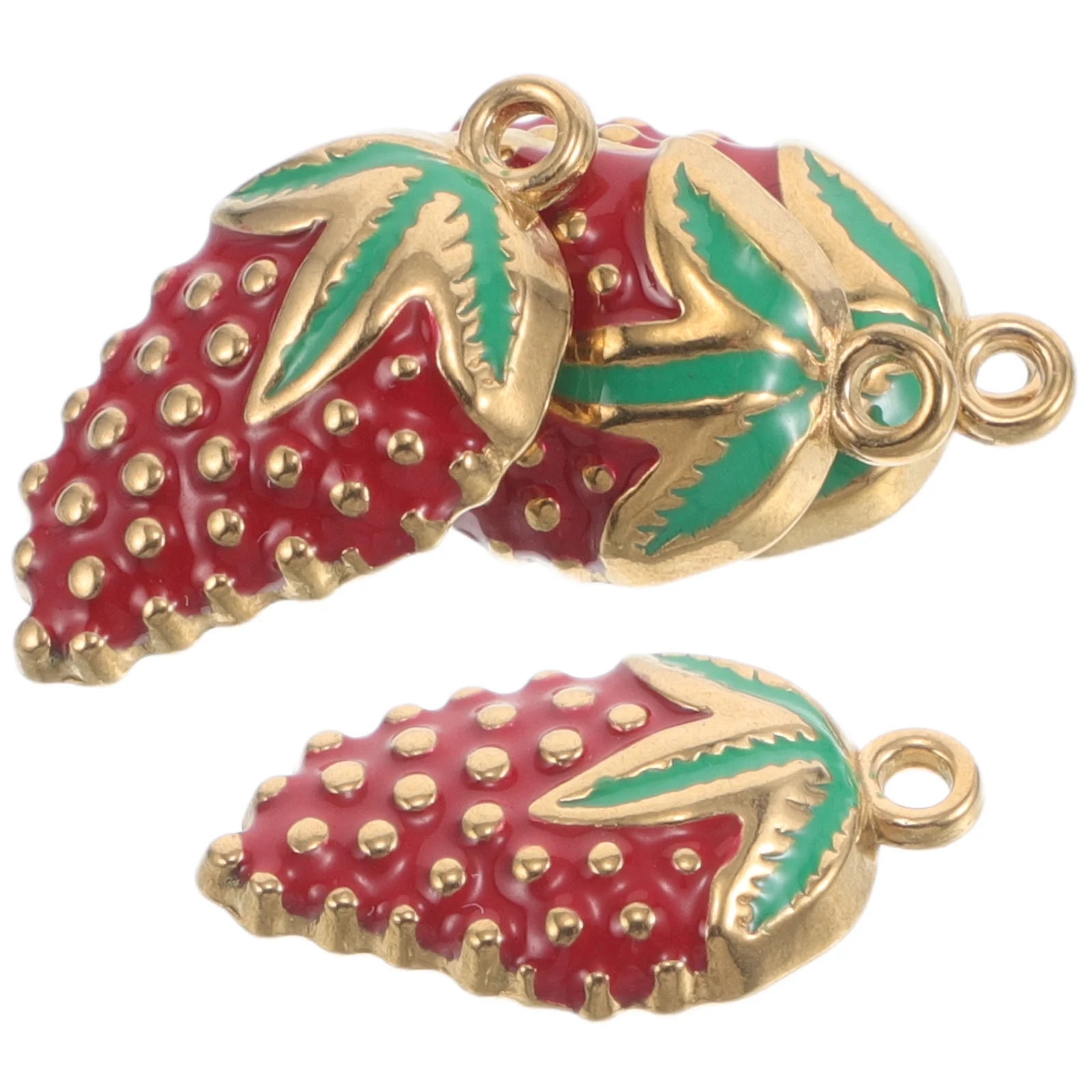 

4pcs Flatback Strawberry Enamel Bead Mini Fruit Pendant Stainless Steel Jewelry Charm Scrapbooking Earring Necklace Diy Bracelet