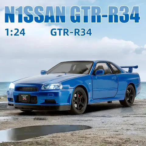 1:24 Nissan horizon GTR R34 modèle de voiture en alliage rapide et furieux son lumière Collective Miniature Voiture moulé sous pression jouet véhicule garçon C342