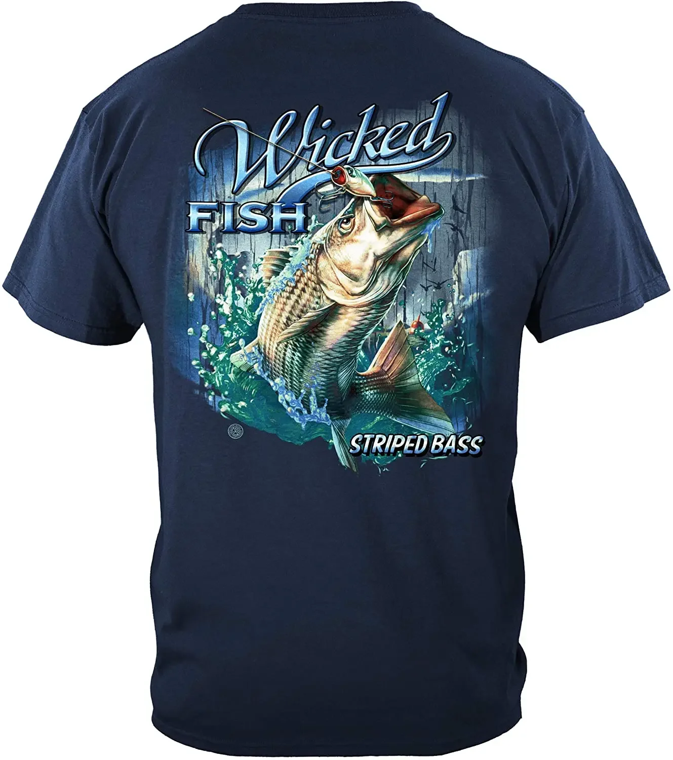 Wicked Striped Bass Fish with Popper Fishing Fisherman Angler Gift T Shirt. Short Sleeve 100% Cotton Casual T-shirts Loose Top