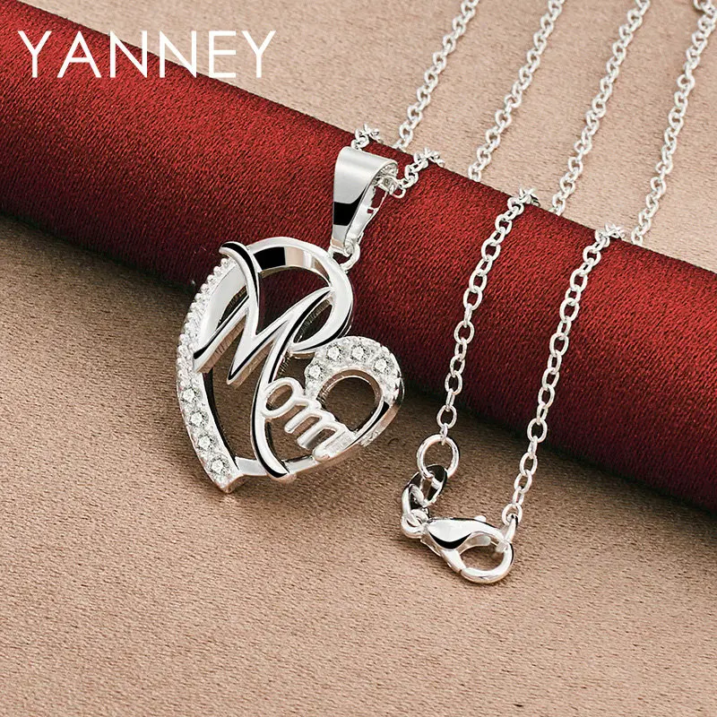 

925 Sterling Silver 16-30 Inches 22MM Fine MOM Heart Zircon Necklace For Woman Fashion Wedding Party Jewelry Gift Wife Charm