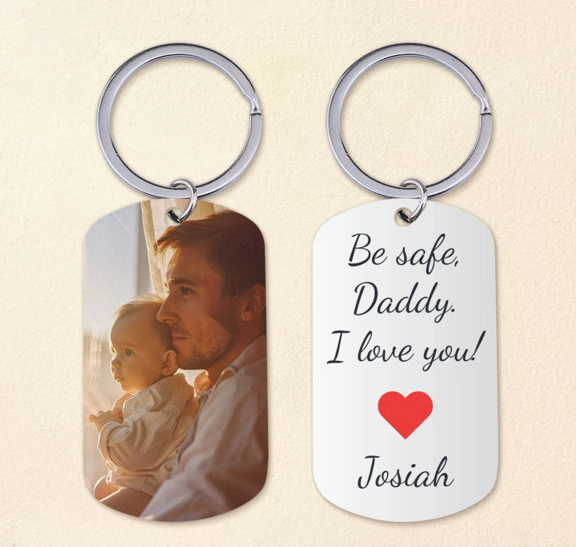

Personalized Dad with Kids Photo Metal Stainless Steel Keychain Custom Doubled Sided Pictures Text Keyring Father's Day Gift