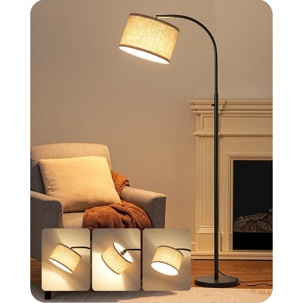 

edishine black arc floor lamp dimmable, standing lights with rotary switch & adjustable line lampshade, tall standing lamp for b