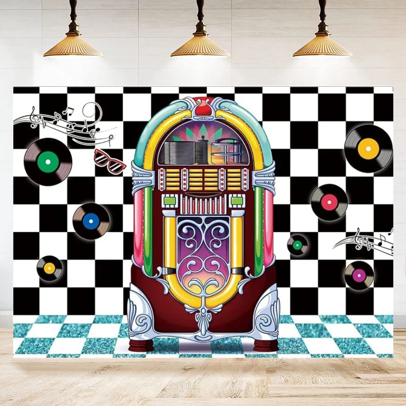 Photography Backdrop Retro 1950s Record Party Background Poster Rock Photo Classic Party Supplies Jukebox Decor Banner