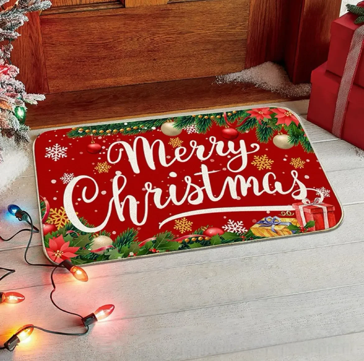 VIKAMA Santa Claus Doormat for Front Door, Soft Crystal Velvet Welcome Mat, Non Slip Anti Fatigue Door Rug Indoor Outdoor